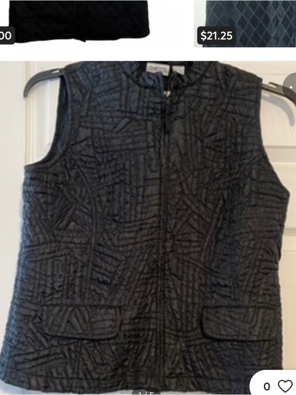Chico's Quilted Sleeveless Vest - Black Satin Look.